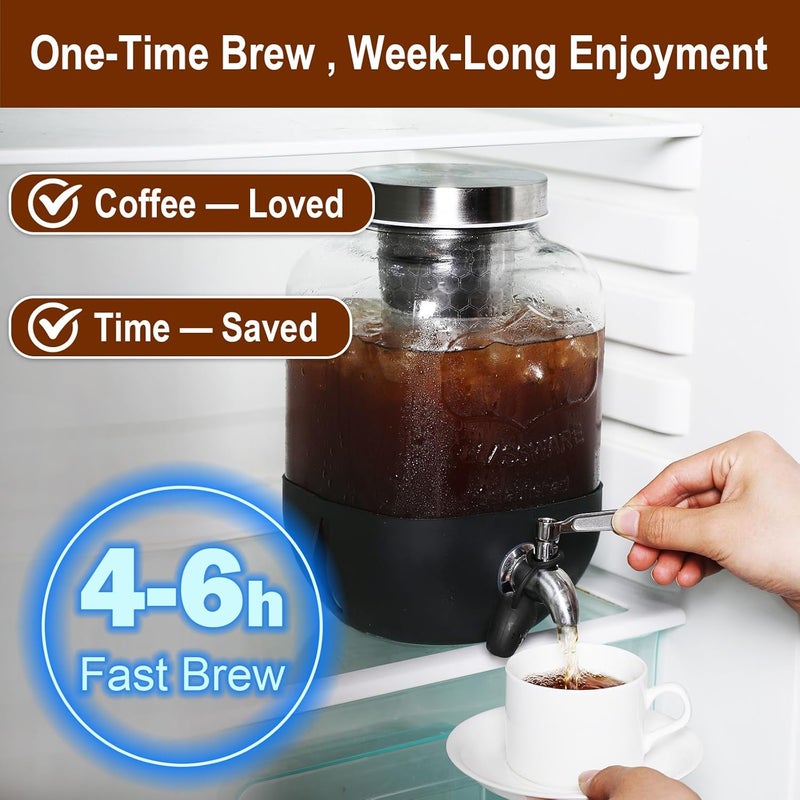 dailybrew Cold Brew Coffee Maker, 1 Gallon Iced Coffee Maker With Stainless Steel Filter, Heavy Duty Glass Cold Brew Pitcher With Stainless Steel Spigot, Mason Jar Cold Brew Coffee Maker Fast Iced Tea Maker - Image 3